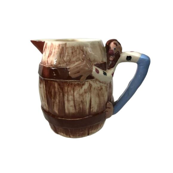 1940s Twin Winton California Pottery HILLBILLY BARREL Pitcher - Picture 1 of 10